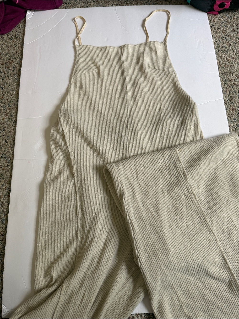 Urban Outfitters Cream Ribbed Spaghetti-Strap Jumpsuit